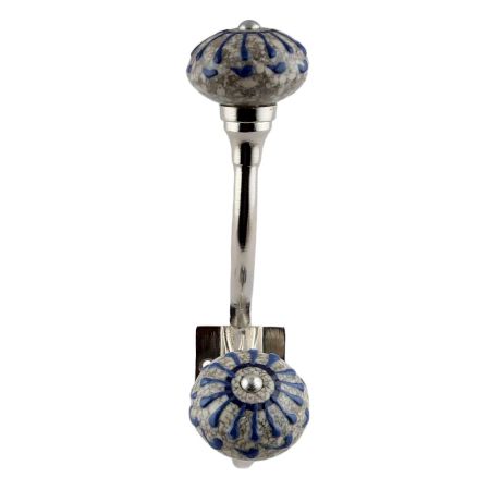 Blue Wheel Crackle Ceramic Silver Iron Hook